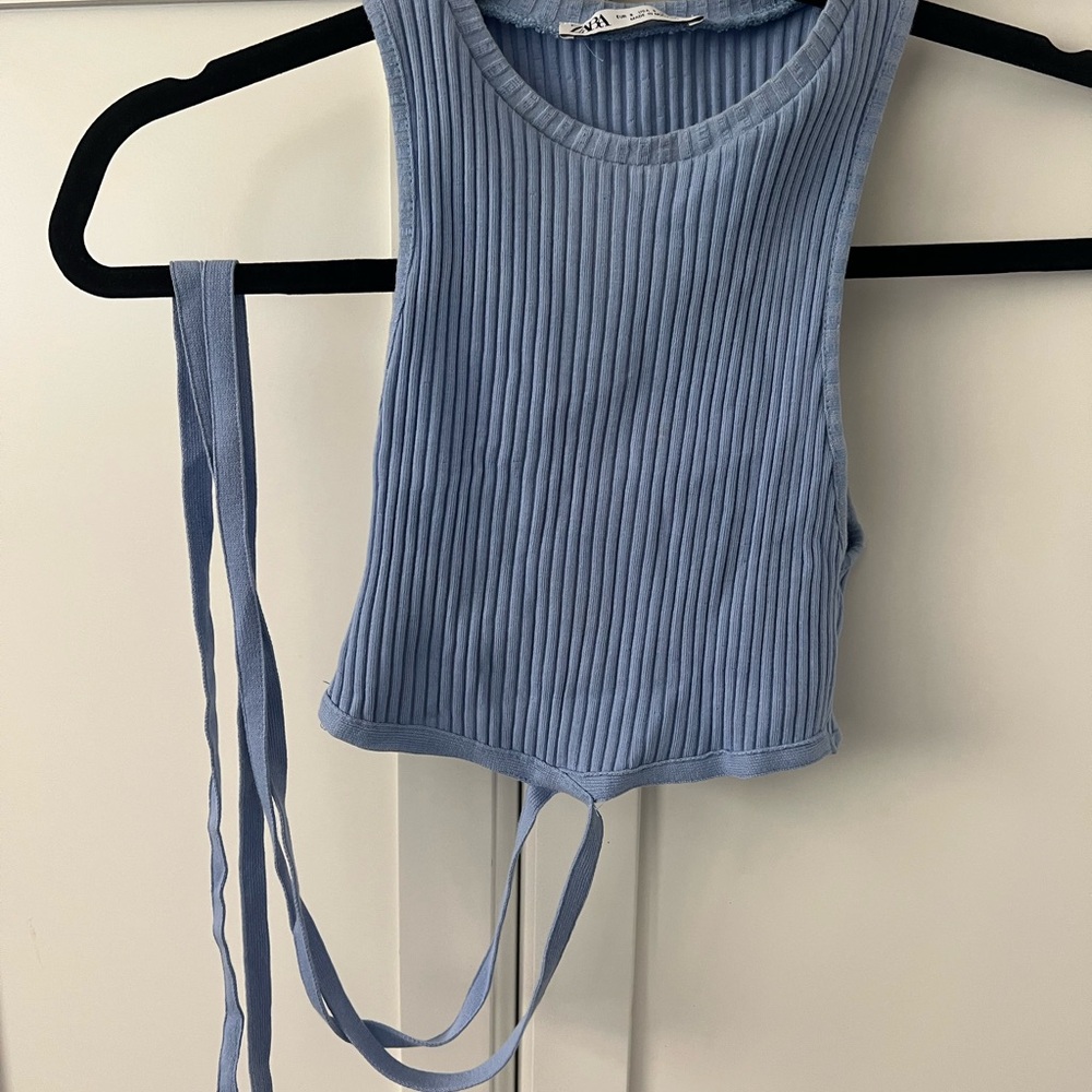 Zara Light Blue Ribbed Crop Top